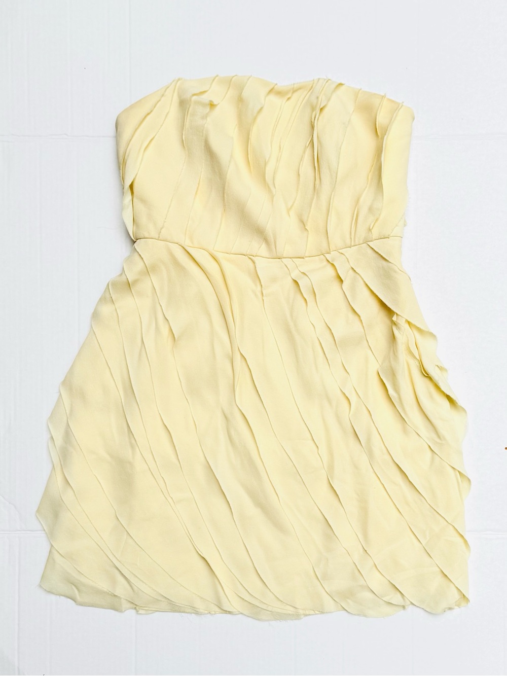 Adam Lippes 100% Silk Strapless Pale Yellow Pleated Dress